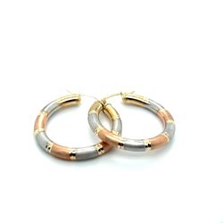 14kt Gold Tri Color Satin Medium Round Hoop Earrings 4.24grams 4x32mm 169564 9