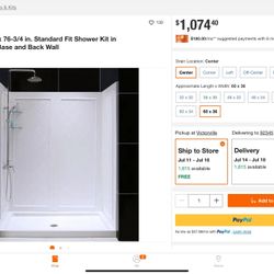 Hi everyone we have this shower set walls. And base good quality  size 36 in x 60 w  x 76 3/4 H  only $1174 here only $800 no tax new in box Al’so we 