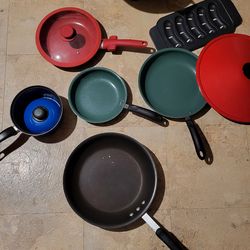 5) pots pans skillet wok cooking food