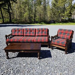 70's Ralph Lauren Style Plaid 3pc Sofa Set
