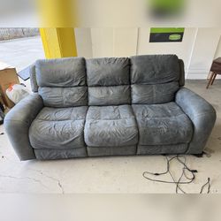 Gray Leather-Look Power Reclining Sofa with USB