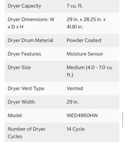 Whirlpool 7.0 cu. Ft. Electric dryer no gas