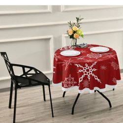 OREZI Round Table Cloths for Christmas Decor,Christmas New Year Seamless Pattern Tablecloth Washable Tablecover for Indoor Outdoor Kithchen Party Picn