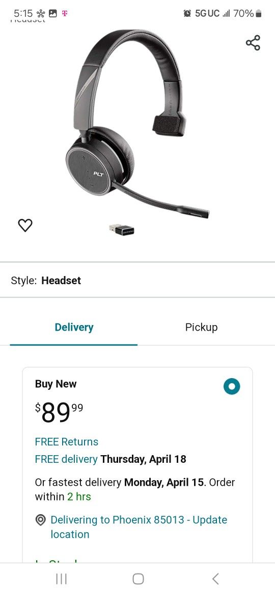 PLT Bluetooth Headset With Chip And Charger And Bag $40