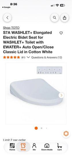 TOTO S7A WASHLET+ Elongated Electric Bidet Seat open box brand new