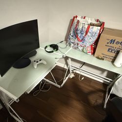 L Shaped Glass Desk 