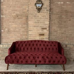Tufted Red Velvet Couch
