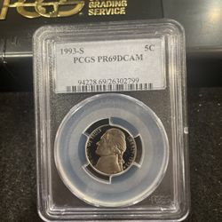 1993 S Gem Proof Jefferson Nickel Graded At PR69 With A Deep Cameo U-2