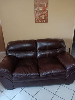 Dark Brown Leather Loveseat Sofa