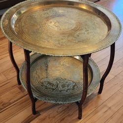 MCM 2 Tier Foldable Brass Asian Table