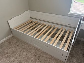 White Twin Daybed with Pull-Out King Conversion, Storage & 2 Mattresses
