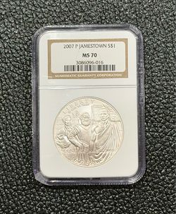2007-P Jamestown 400th Anniversary Commemorative $1 Silver Coin, NGC MS70 MS-70