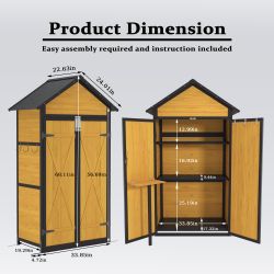 Outdoor Storage Cabinet Weatherproof Wood Storage Shed with Waterproof Roof Lockable Doors Removable Shelves Foldable Table Hooks 69 Inches Garden Too