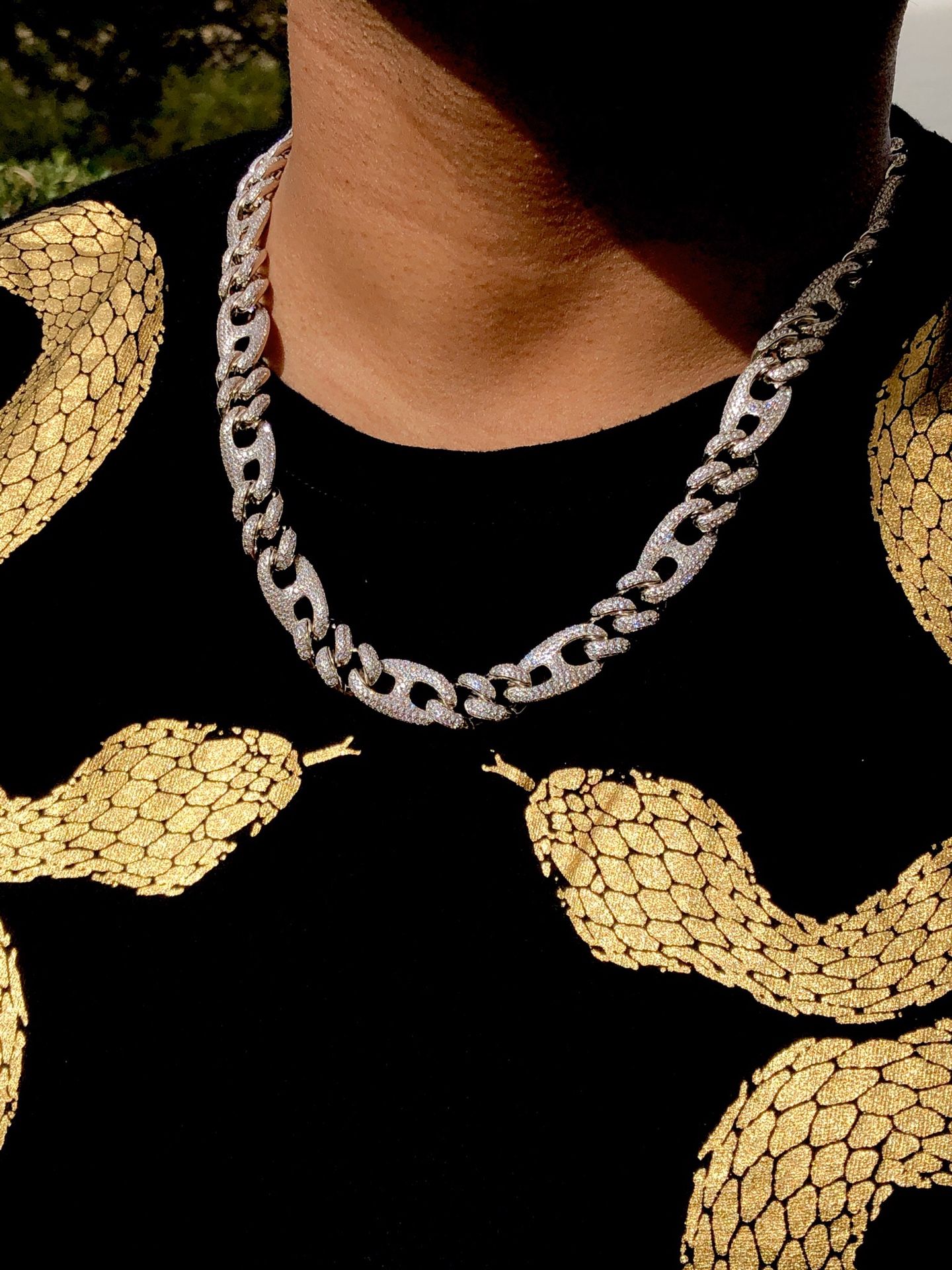 New jewelry! Iced out gold filled Mariner link chain necklace box lock created diamonds