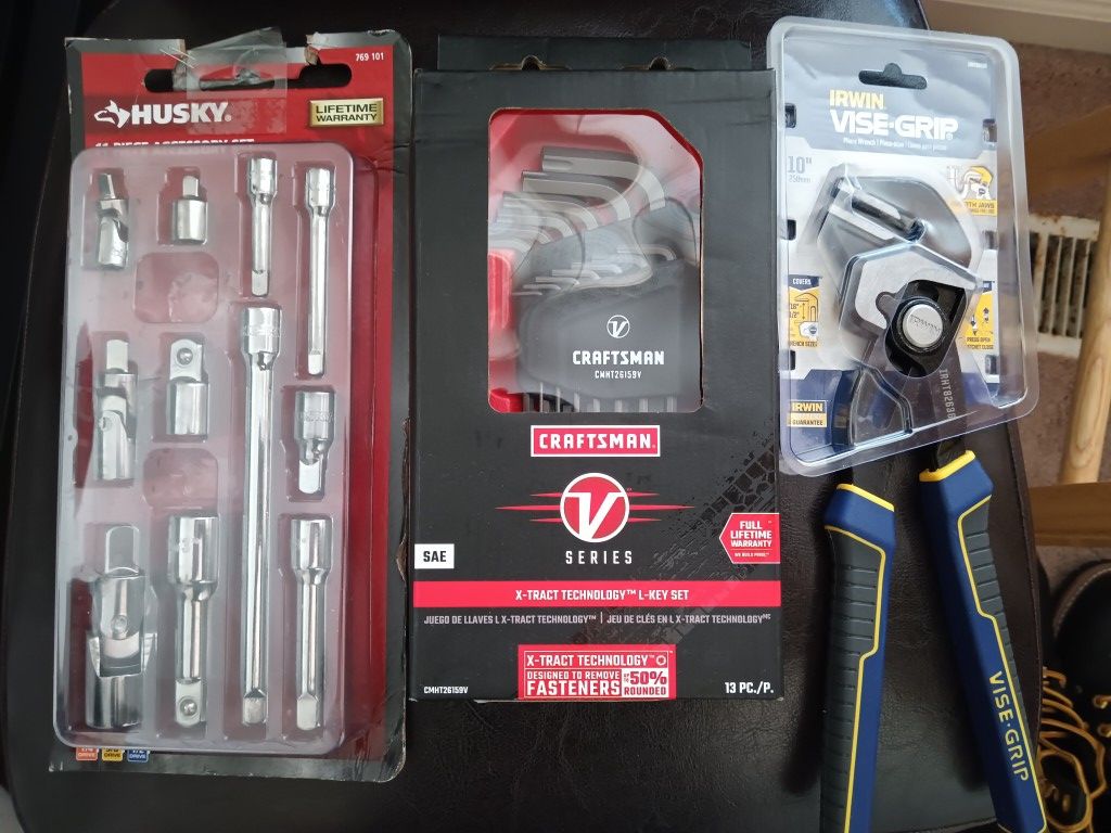 Craftsman V-series SAE L-key Set, Husky 11pc Socket Accessory kit, Vise-Grip 10" "Pliers Wrench"