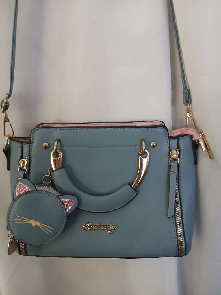 Chic Blue and Pink Crossbody Bags with Elegant Gold Accents