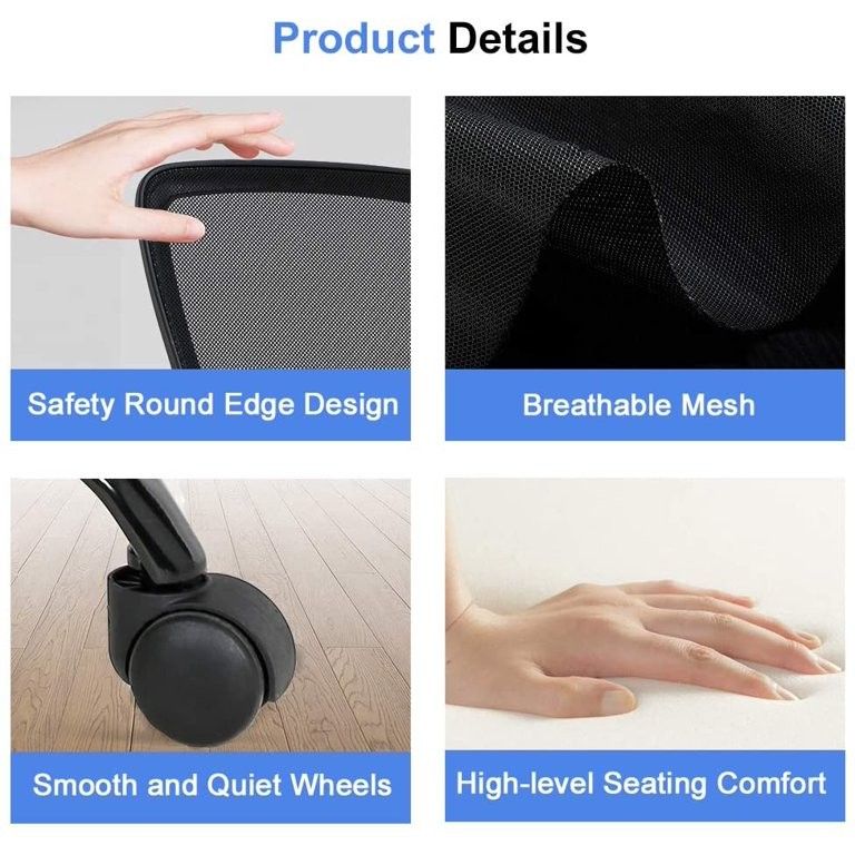 Breathable Mesh Back Black Office Chair with Extra Thickness Gas Lift Fast Up and Down