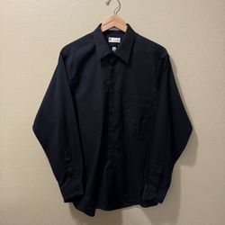 Men’s Large 16.5 34/35 Van Heusen Black Wrinkle Free Sateen Stripe Dress Shirt