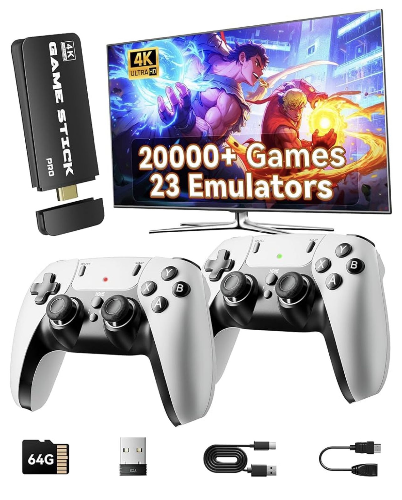 Retro Gaming Console, 20,000+ Retro Game Stick, 23 Emulators, 4K HD TV Game Stick, Built-in Classic Video Games, Plug & Play Game Console for TV with