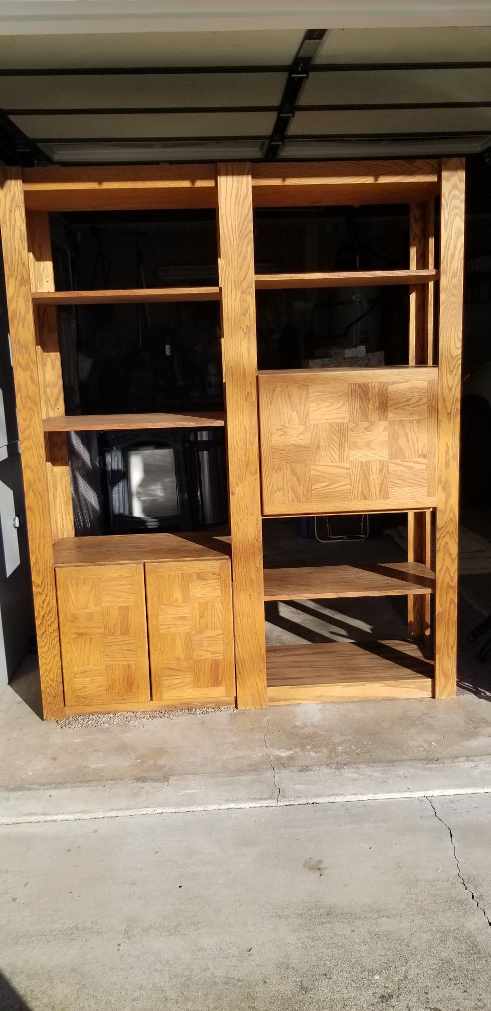 Solid Oak shelf unit with storage