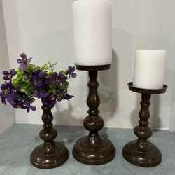 Wood Like Pedestal Candle Holders 