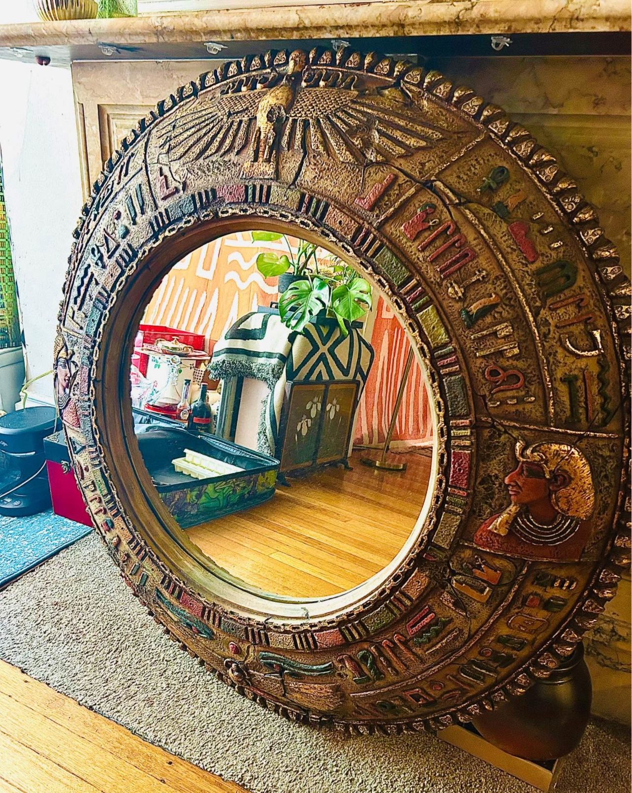 Massive 42" Egyptian Revival Mirror - Statement Decor Piece- Vintage