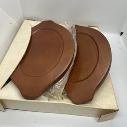 VTG New Old Stock Hellerware Set Of 2 Individual Steak Platters With Walnut Base   This vintage Hellerware set of two individual steak platters is a p
