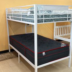 metal bunk bed with mattresses