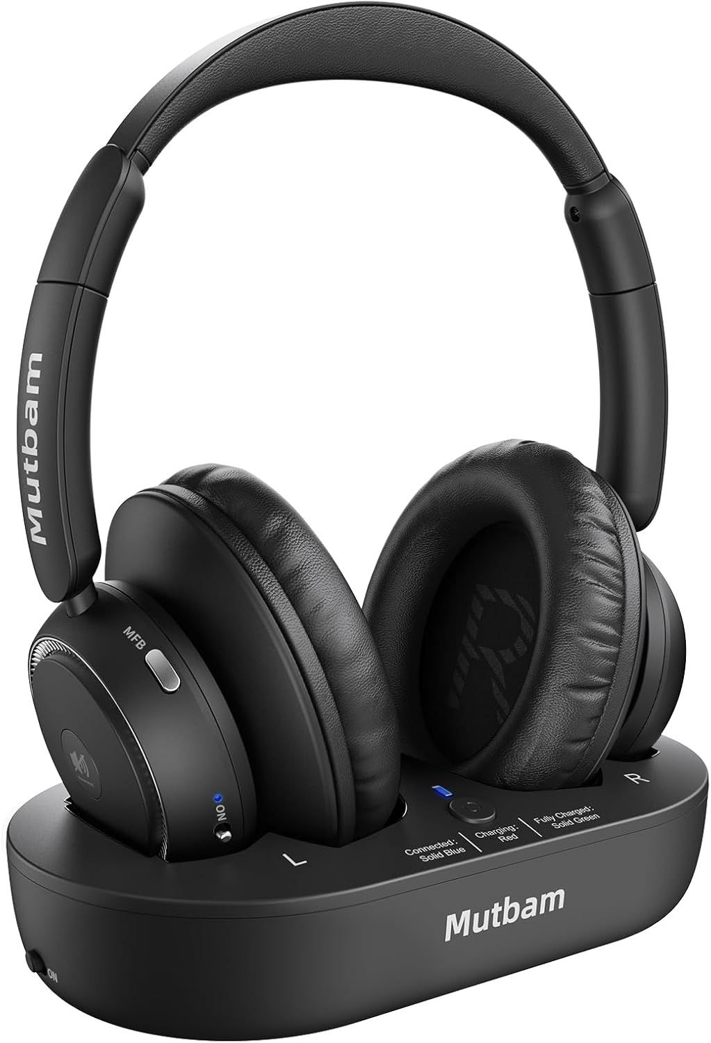 Wireless Headphones with Transmitter Charging Base, Black