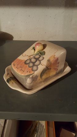 Vintage Tuscan Style Fruit Design Cheese Dish, Made in Italy