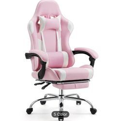 Ergonomic pink office n gaming chair with foot rest brand new