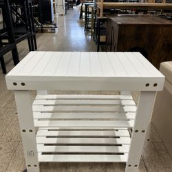 SONGMICS 3 Tier Shoe Rack Bench Bamboo Shoe Storage Organizer Entryway Bench - White