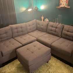 Modern Gray Modular Sectional w/ Ottoman