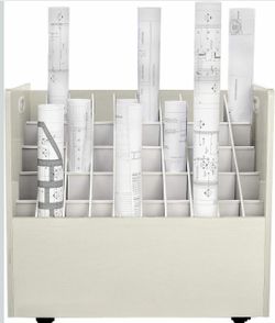 50-Slot Rolling Blueprint / Poster / Vinyl Roll Storage Cart – White
