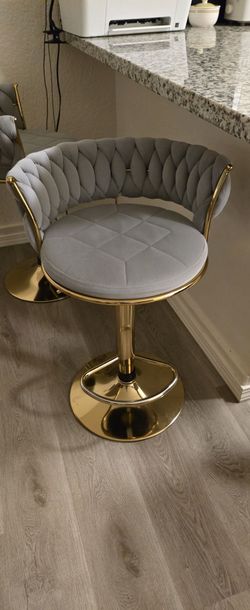 Gray Velvet Bar Stool with Gold Base