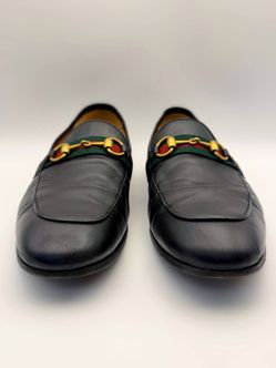 GUCCI Italy Gold Horsebit Black Leather Loafers Men’s Shoes Size 9.5