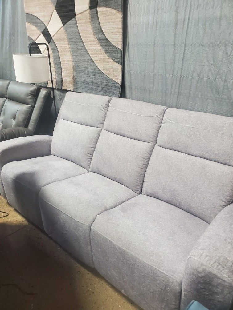 Gray Soft Fabric Power Sofa And Loveseat (New)