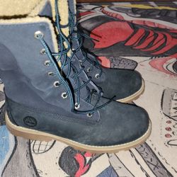 Timberland Big Kids' Boot Fold Down Blue TB01690A Size 4.5Y, Youth, Juniors