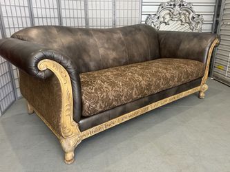 Victorian Style Leather and Fabric Sofa couch
