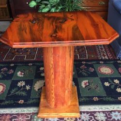 Redwood Rustic Accent Pedestal Table, Solid wood - 21x21"(top) x 25"H 