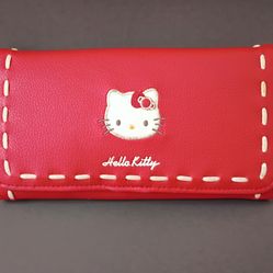 Hello Kitty Sanrio 2005 Edition Vintage Red Embroidered Wallet