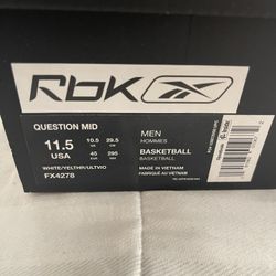 Reebok Question Mid KOBE BRYANT Size 11.5