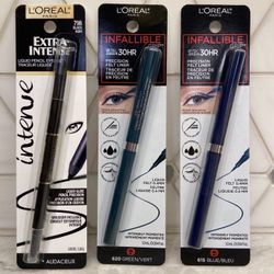L'Oreal Paris Infallible Precision Felt Waterproof Liquid Eyeliner, 0.03 fl oz Green or Blue; OR L'Oreal Paris Extra Intense Pencil Eyeliner, Black. N