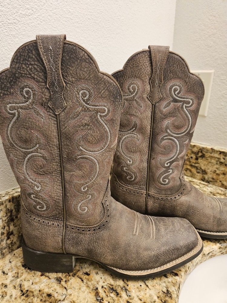 Ariat Womens Brown With Pink Stitching Cowboy Boots Size 8.5