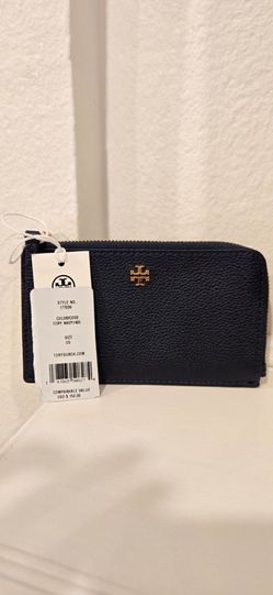 Brand New Leather Navy Tory Burch With Gold Logo Wallet