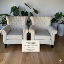 Pair of Noble House Tufted Wingback Accent Chairs - Cream/Light Beige - great condition