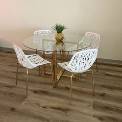 White Gold Dining Chairs and Table Set For 4 