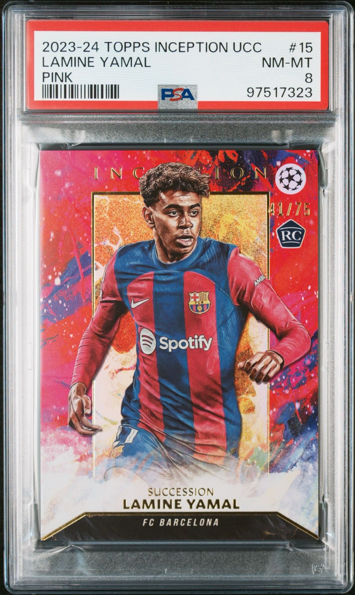 2023 Topps Inception UCC Lamine Yamal Pink #15 /75 PSA 8 FC Barcelona