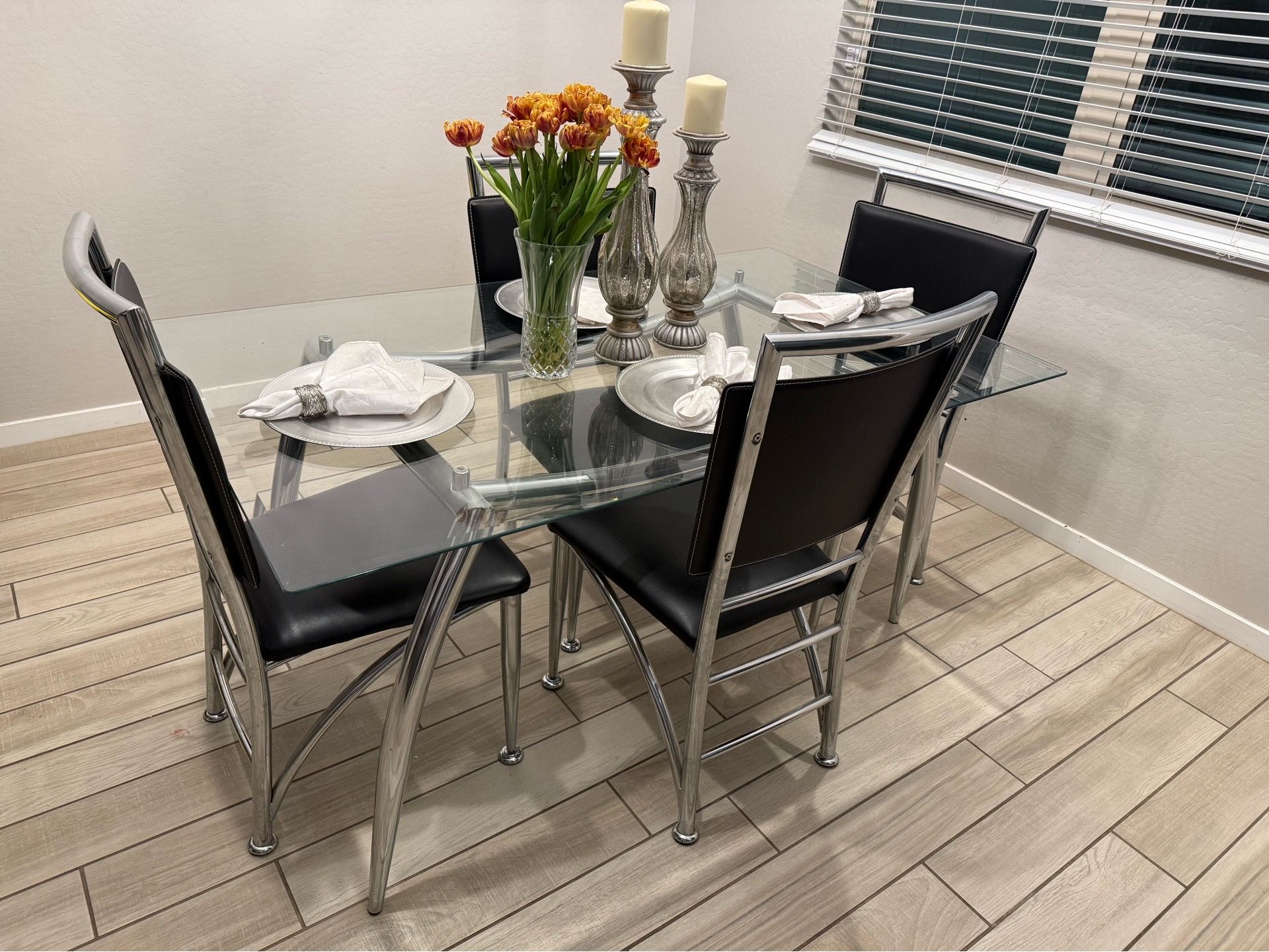 Glass Top Dining Table with 4 Chairs