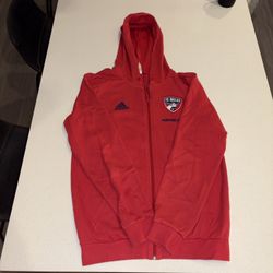 Adidas MLS FC Dallas Red Full Zip Hoodie with Embroidered Logo 100% Cotton 